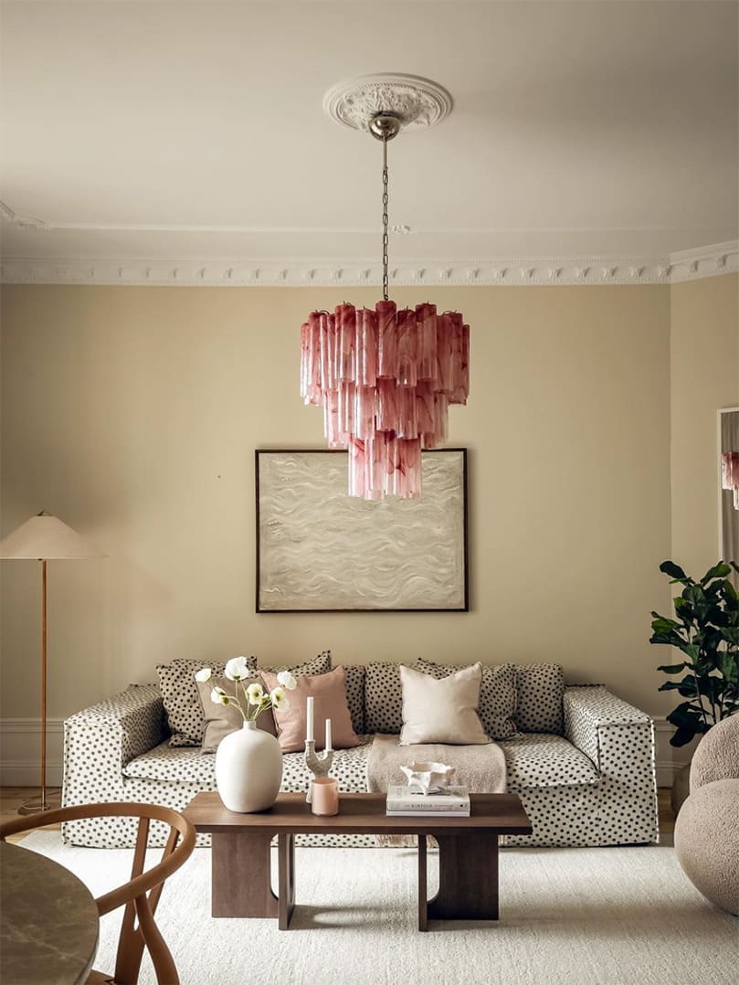 Murano Lysekrone Glassrør 48 Rosa Alabaster - Standard Ramme Murano Studio